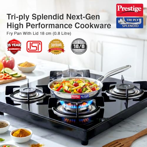 Prestige 18cm/0.8L Tri-Ply Stainless Steel Splendid Fry Pan| Gas and Induction Compatible |Even Heat Distribution| Thick Gauge Tri-Ply Body| 15 Year Warranty - Image 2