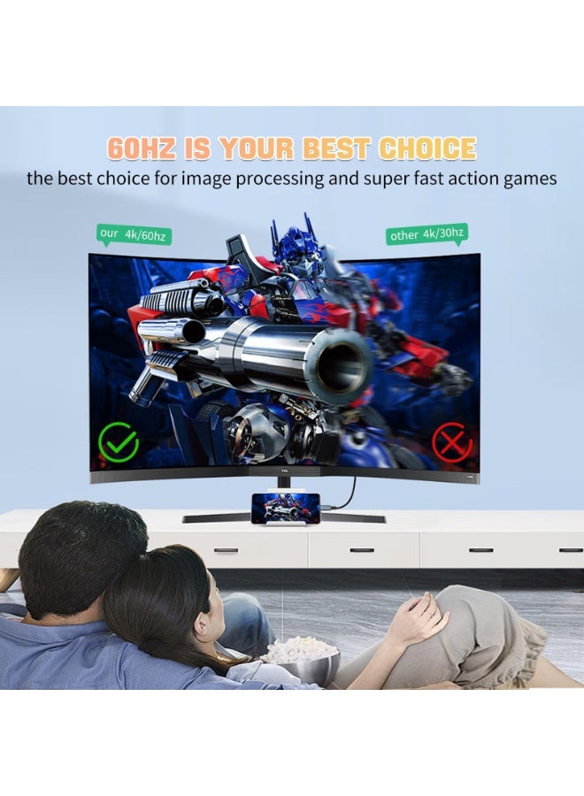 USB-C to HDMI Cable 6.6ft, 4K@60Hz USB 3.1 Type-C to HDMI Braided Cord, Thunderbolt 3 Adapter Compatible with iPhone 16/15, MacBook Pro/Air, iPad Pro, Samsung Galaxy, Chromebook, Silver - Image 5