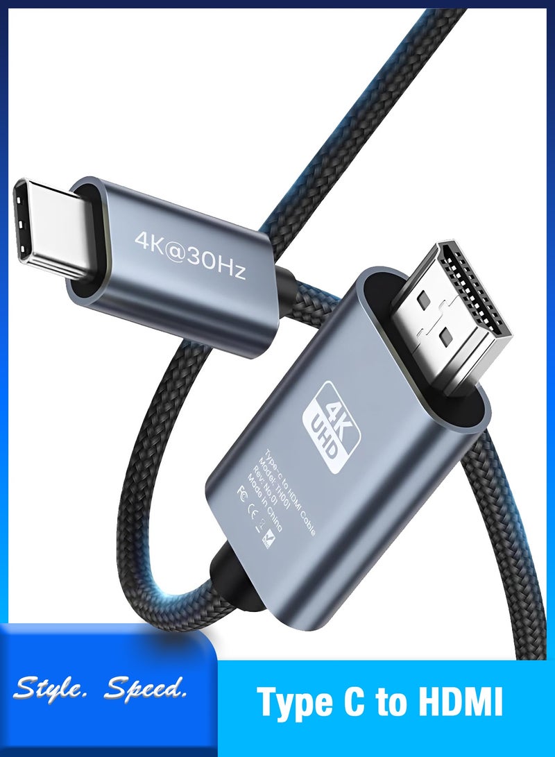 USB-C to HDMI Cable 6.6ft, 4K@60Hz USB 3.1 Type-C to HDMI Braided Cord, Thunderbolt 3 Adapter Compatible with iPhone 16/15, MacBook Pro/Air, iPad Pro, Samsung Galaxy, Chromebook, Silver - Image 1