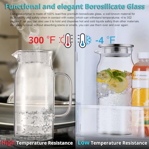 Bivvclaz 2 Pack 2 Liter 68 oz 2.1 Qt Glass Pitcher with Lid and Handle, Water Pitcher for Fridge, Glass Carafe for Hot/Cold Water, Large Iced Tea Pitcher for Coffee, Juice and Homemade Beverage - Image 5