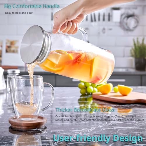 Bivvclaz 2 Pack 2 Liter 68 oz 2.1 Qt Glass Pitcher with Lid and Handle, Water Pitcher for Fridge, Glass Carafe for Hot/Cold Water, Large Iced Tea Pitcher for Coffee, Juice and Homemade Beverage - Image 3