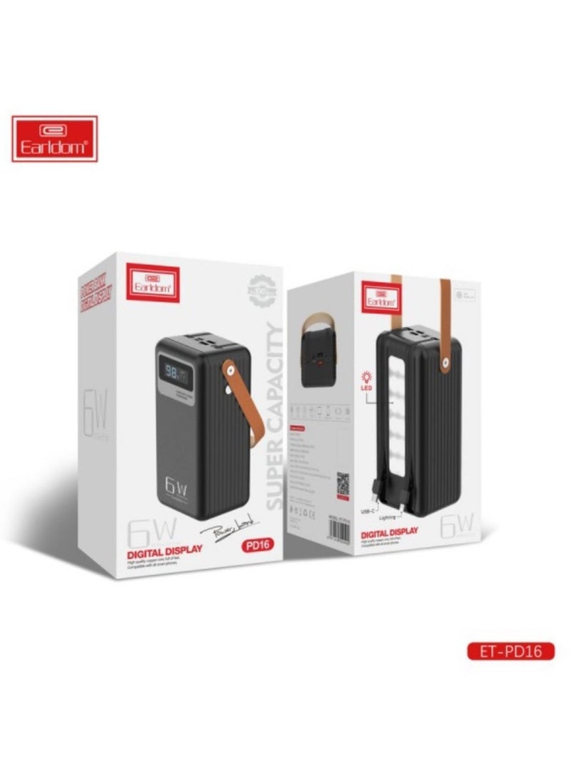 Earldom Earldom PD16 60000mAh Power Bank Digital Display & LED Lights with 2 USB ports 2 Type-C ports - Image 1