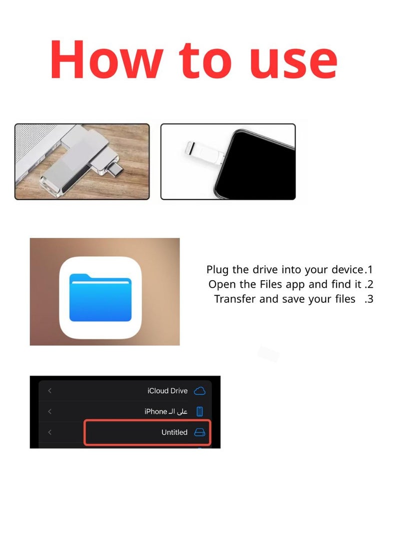 Dual-interface USB Flash Drive (Type-C  USB) with 1TB capacity, works as extra storage to easily transfer and save files on your smartphone or laptop. - Image 2