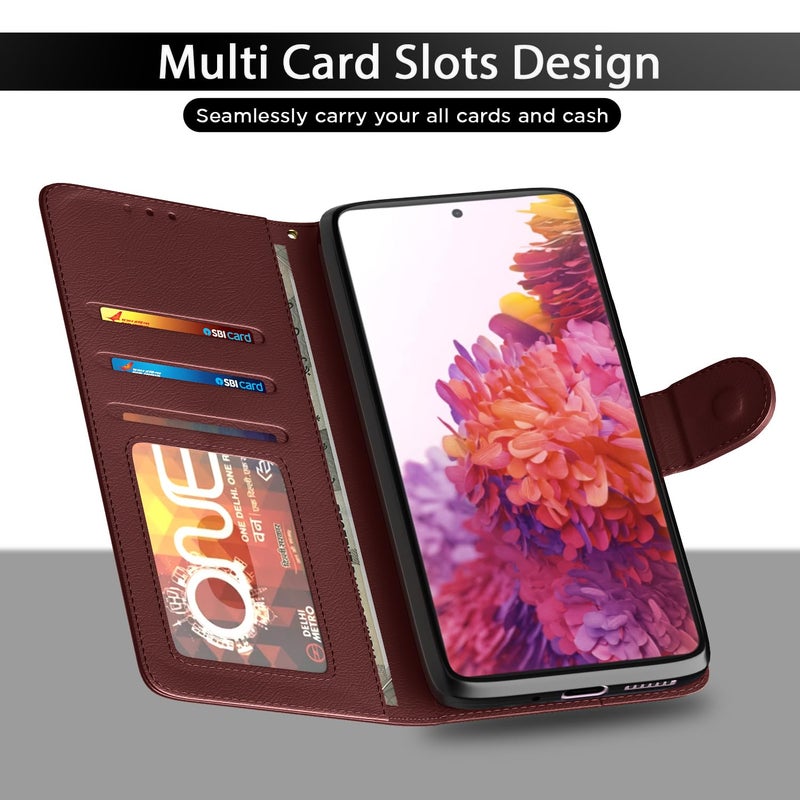 Pikkme Samsung Galaxy S20 FE / S20 FE 5G Flip Case Leather Finish | Inside TPU with Card Pockets | Wallet Stand and Shock Proof | Magnetic Closing | Complete Protection Flip Cover (Brown) - Image 5