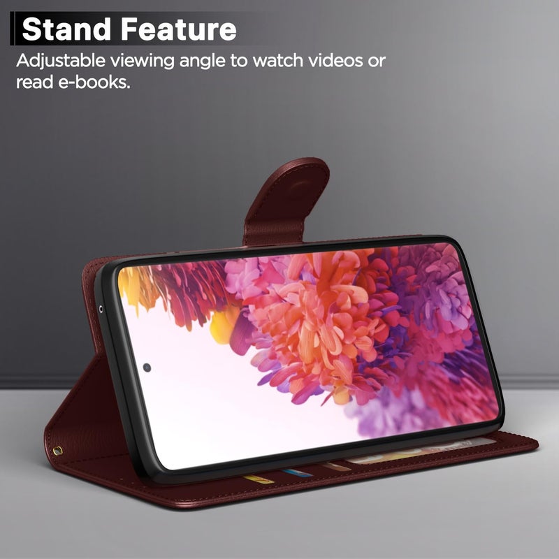 Pikkme Samsung Galaxy S20 FE / S20 FE 5G Flip Case Leather Finish | Inside TPU with Card Pockets | Wallet Stand and Shock Proof | Magnetic Closing | Complete Protection Flip Cover (Brown) - Image 3