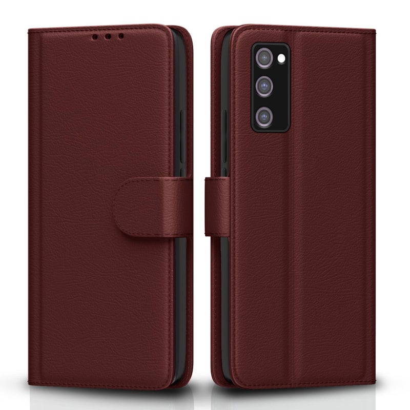 Pikkme Samsung Galaxy S20 FE / S20 FE 5G Flip Case Leather Finish | Inside TPU with Card Pockets | Wallet Stand and Shock Proof | Magnetic Closing | Complete Protection Flip Cover (Brown) - Image 1