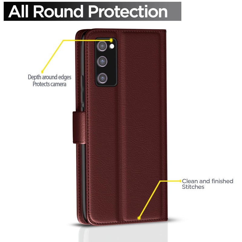 Pikkme Samsung Galaxy S20 FE / S20 FE 5G Flip Case Leather Finish | Inside TPU with Card Pockets | Wallet Stand and Shock Proof | Magnetic Closing | Complete Protection Flip Cover (Brown) - Image 4