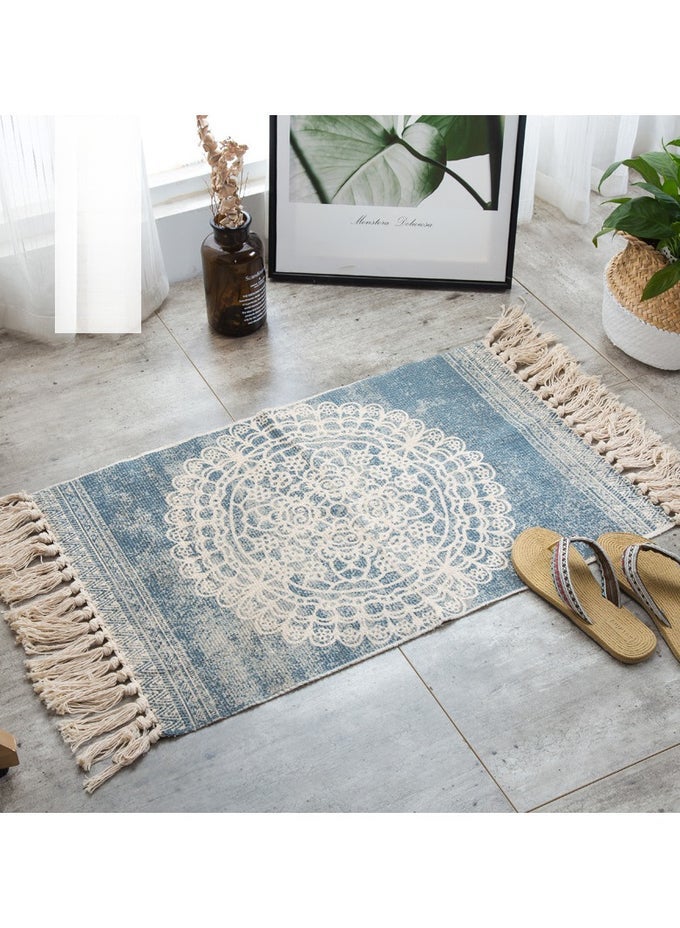 HAND WOVEN RECTANGLE SHAPED SOFT RUG VINTAGE BEDSIDE CARPET WASHABLE FLOOR RUG WITH NON-SLIP BACK FOR KITCHEN BATHROOM DINING ROOM 50X80CM