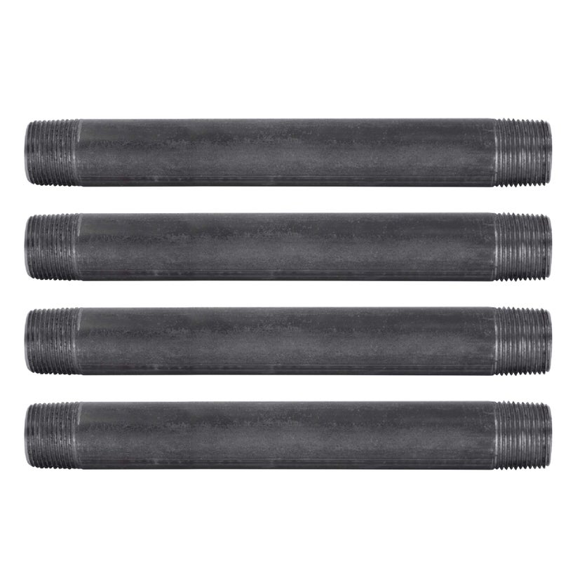PIPE DECOR 3/4â€ x 8â€ Black Steel Plumbing Pipe, Pre Cut, Industrial Steel Grey Fits Standard 3/4 Inch Threaded Black Malleable Iron Fittings, Build Vintage DIY Furniture, 4 Pack