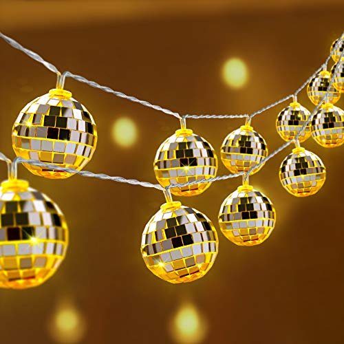 AceList 50 LED Disco Ball Mirror LED Party Light String Christmas Lanterns for Holiday Wall Window Tree Decorations Indoor Outdoor Patio Party Yard Garden Kids Bedroom Living(Warm White) - Image 1