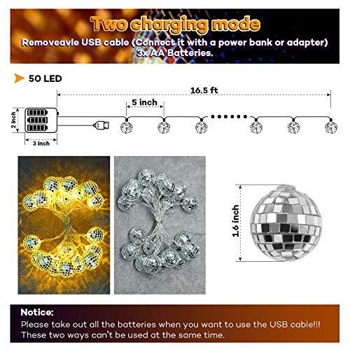 AceList 50 LED Disco Ball Mirror LED Party Light String Christmas Lanterns for Holiday Wall Window Tree Decorations Indoor Outdoor Patio Party Yard Garden Kids Bedroom Living(Warm White) - Image 2