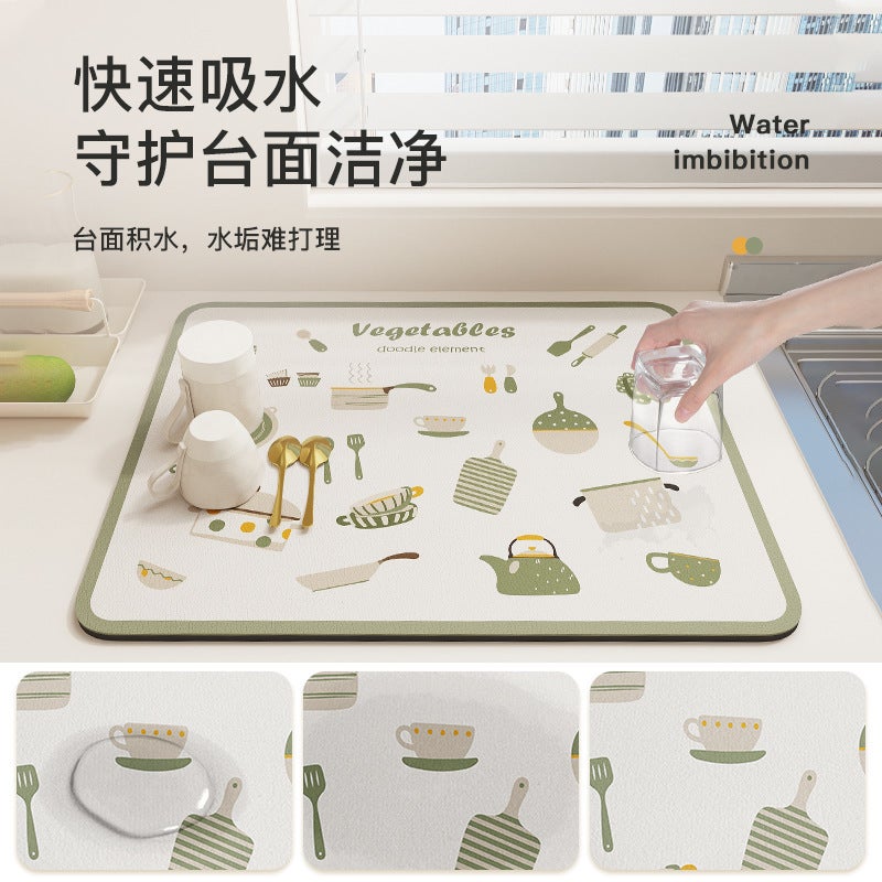 Kitchen Countertop Drain Mat Bar Soft Diatom Mud Absorbent Mat Tea Coaster Washbasin Mat Tableware Non-Slip Placemat - Image 3