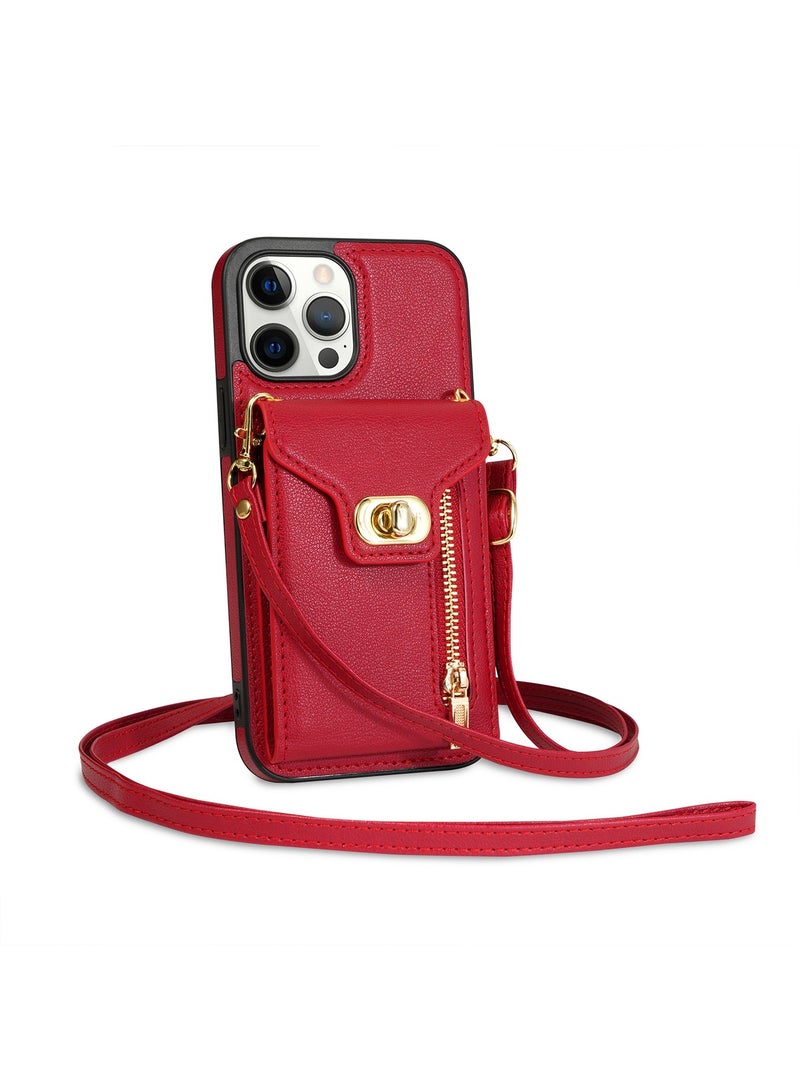 Crossbody Wallet Case for iPhone 15 Pro Max Back Cover with RFID Blocking Card Slot Phone Holder, Magnetic Flip Purse Case Protector PU Leather Zipper Handbag with Lanyard Strap  - Image 1