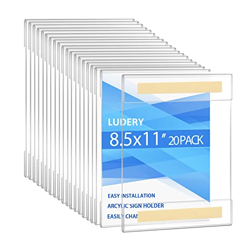 Ludery 85 x 11 Wall Mount Acrylic Sign Holder Plastic Sign Holder with 3M Tape AdhesiveClear Wall Mount FramePicture Paper Frames Holder for Home Office Store Restaurant20pack