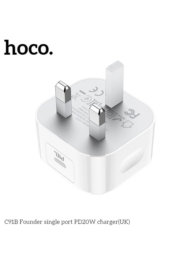 hoco. Wall charger C91B Founder PD20W UK (White)  - Image 5