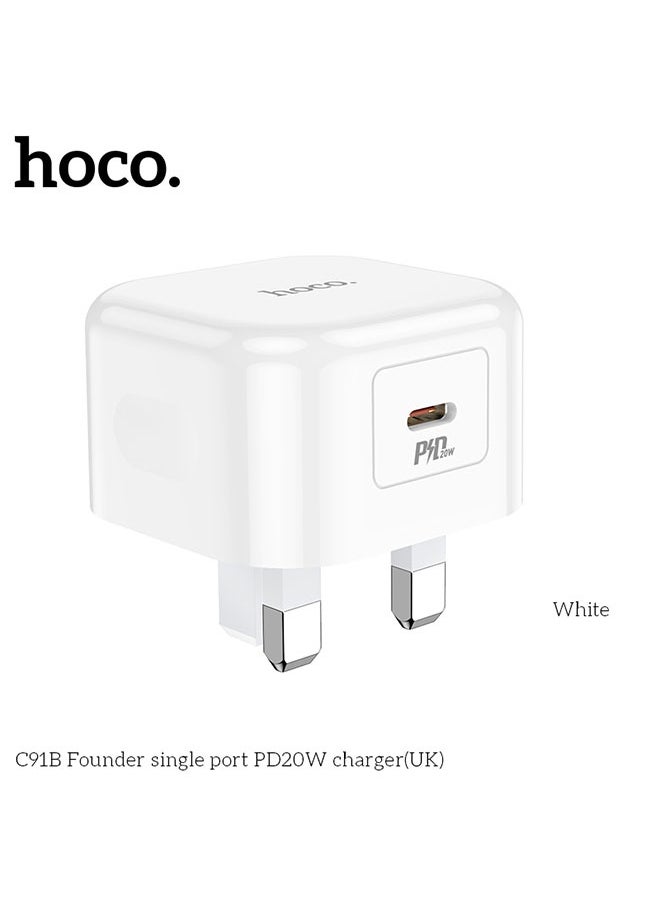 hoco. Wall charger C91B Founder PD20W UK (White)  - Image 2