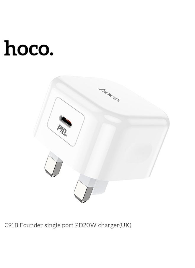 hoco. Wall charger C91B Founder PD20W UK (White)  - Image 3