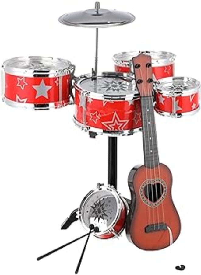 MT Kids percussion instrument toy plastic simulation electroplate jazz drum set with guitar(669-58) 