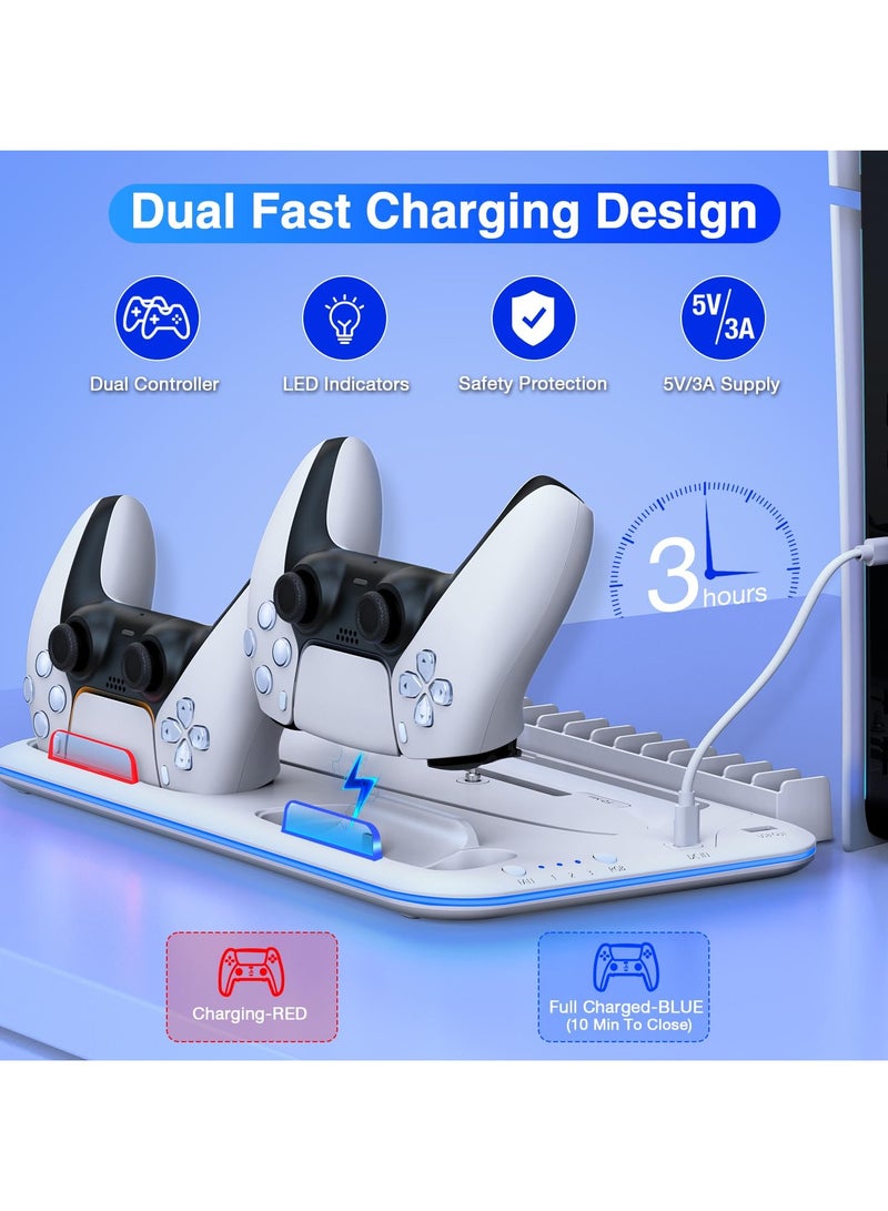 PS5 Pro/Slim/Ps5 Stand and Cooling Station with Controller Charging Station for  PlayStation 5 Slim Console Support Base, LED Dock Cooler, Headset Holder, Gaming Accessories , White - Image 2