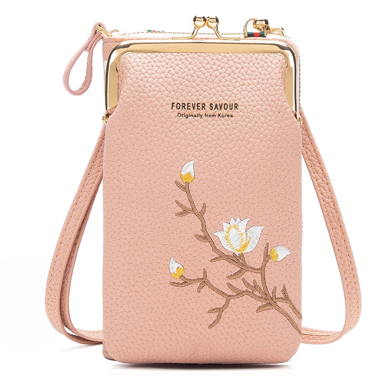 2024 Trendy Embroidered Mini Crossbody Phone Wallet for Women 6 Pink  - Image 1