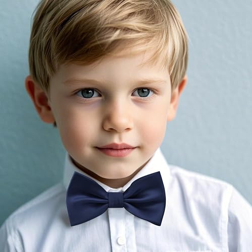 Branduce Navy Blue Bow Ties for Boys Pre Tied Toddler Bow Tie Adjustable Silk Blend Kids Bowties for Wedding Party (BB12-06) - Image 2