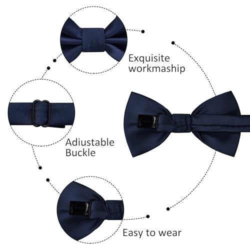 Branduce Navy Blue Bow Ties for Boys Pre Tied Toddler Bow Tie Adjustable Silk Blend Kids Bowties for Wedding Party (BB12-06) - Image 4