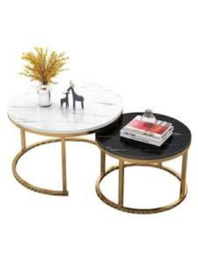 Round Nesting Coffee Table Set Of 2,Modern Wood Accent Side Coffee Tables,Sturdy Metal Frame, Easy Assembly, For Living Room Balcony Office - Image 1