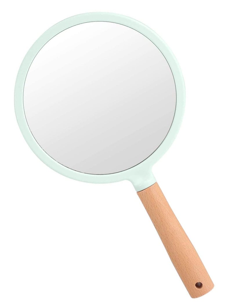 RoarCraft Hand Held Mirror for Makeup Small Wood Hand Mirror Portable Travel Vanity Mirror for MenWomen 55W x 92L inch Green Round - Image 1