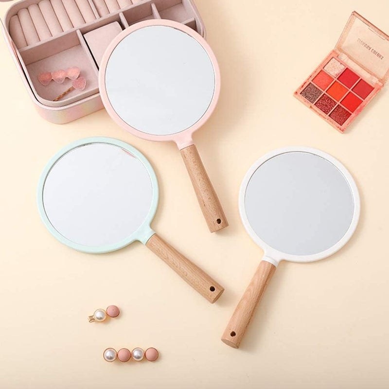 RoarCraft Hand Held Mirror for Makeup Small Wood Hand Mirror Portable Travel Vanity Mirror for MenWomen 55W x 92L inch Green Round - Image 3