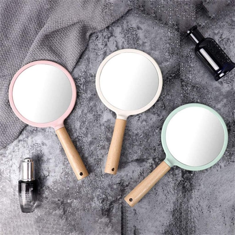 RoarCraft Hand Held Mirror for Makeup Small Wood Hand Mirror Portable Travel Vanity Mirror for MenWomen 55W x 92L inch Green Round - Image 4