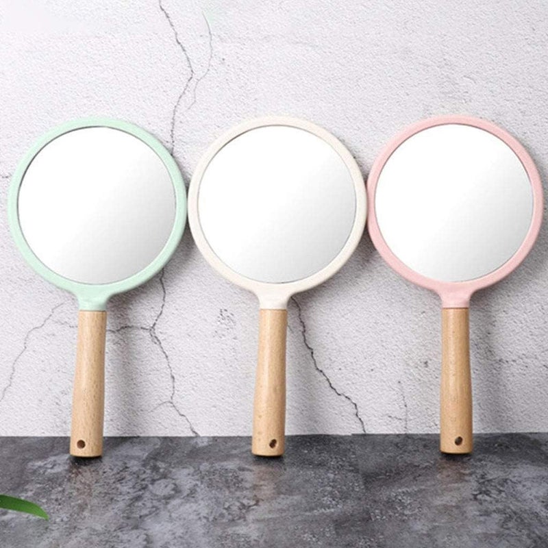 RoarCraft Hand Held Mirror for Makeup Small Wood Hand Mirror Portable Travel Vanity Mirror for MenWomen 55W x 92L inch Green Round - Image 2