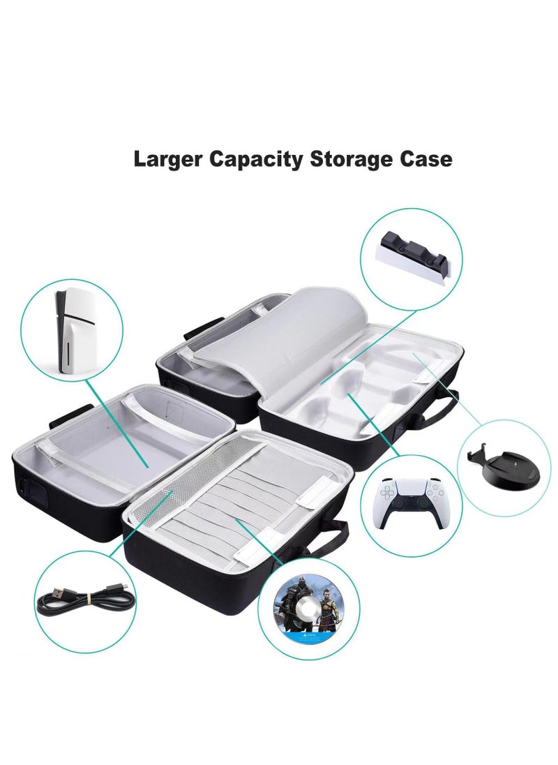 Shockproof Carrying Case for PS5 Slim, Travel Hard Shell Storage Box Compatible with PS5 Slim Console, Game Controller, Cords and Other Accessories (Black Color)