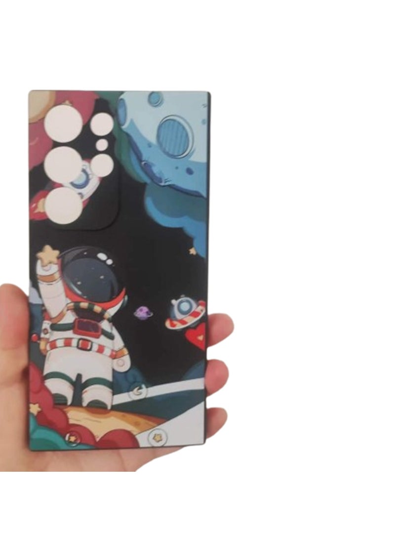 لحاف Samsung Galaxy S24 Ultra، غطاء هاتف بتصميم نمط زهرة إبداعي لحماية السقوط، ناعم فائق الرقة، مقاوم للخدوش، ببطانة من الألياف المايكروفايبر لـ Galaxy S24 Ultra - اللون الأسود بنمط رائد الفضاء - Image 1