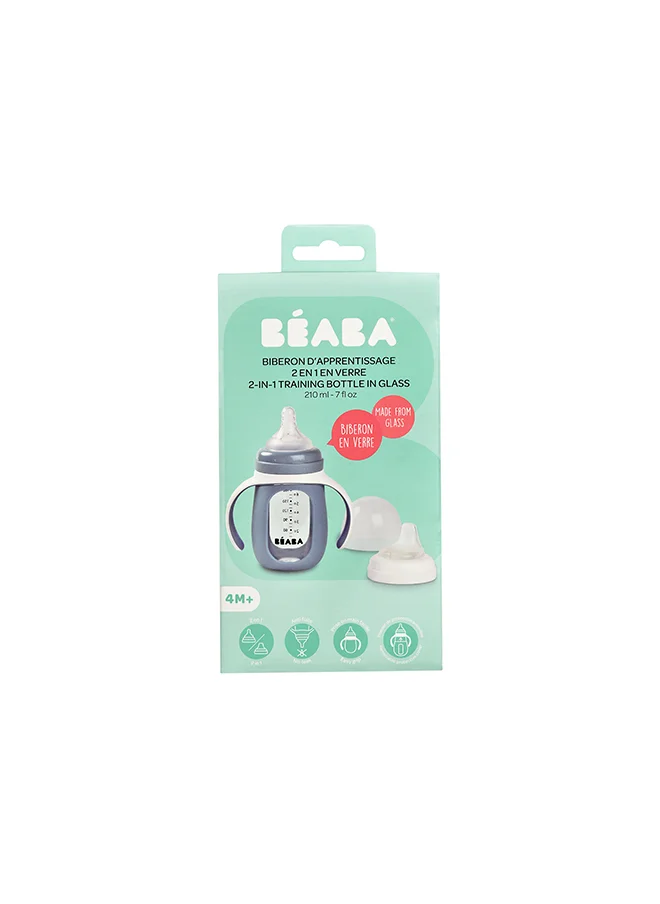 BEABA Glass Bottle With Silicone Protective Sleeve 210 Ml - Blue