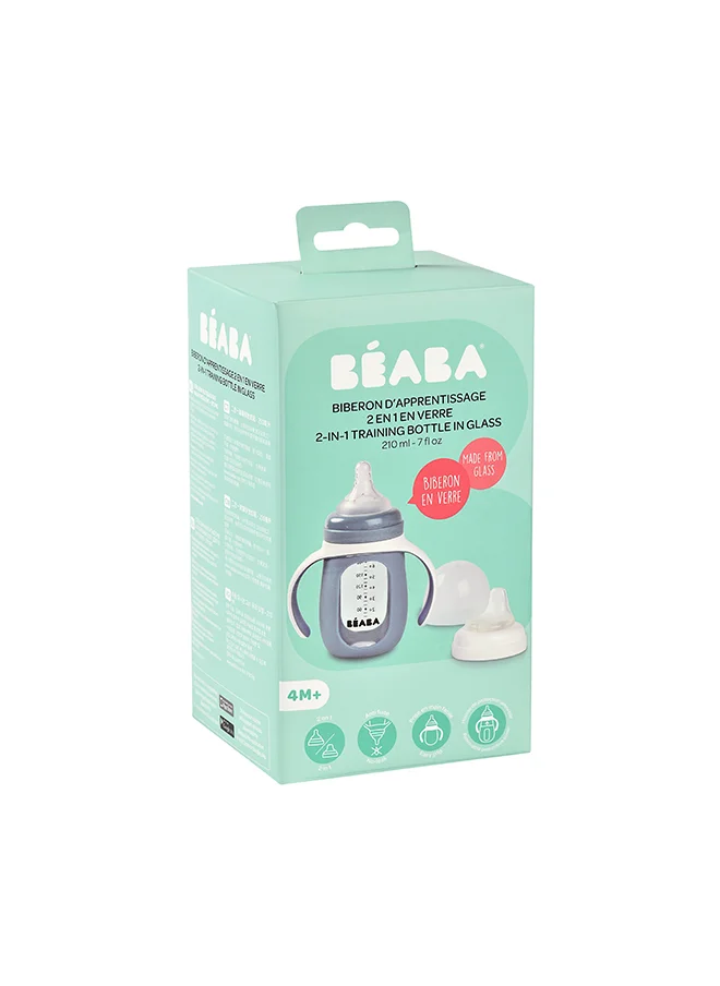 BEABA Glass Bottle With Silicone Protective Sleeve 210 Ml - Blue