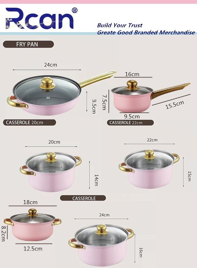 Rcan 6 Pcs Stainless Steel Cookware Non Stick Household Kitchen Pot Ergonomic Gold-Plated Handle Easy To Clean Stackable With Kettle Frying Pan Soup Pot And Milk Pot Suitable For Induction Cookers Dishwashers Ovens - Image 5