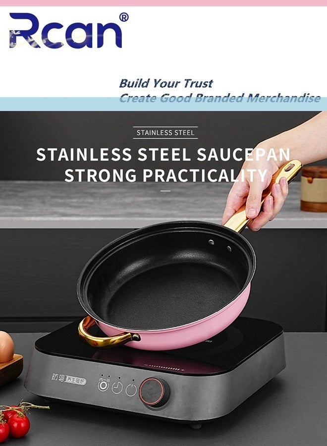 Rcan 6 Pcs Stainless Steel Cookware Non Stick Household Kitchen Pot Ergonomic Gold-Plated Handle Easy To Clean Stackable With Kettle Frying Pan Soup Pot And Milk Pot Suitable For Induction Cookers Dishwashers Ovens - Image 3