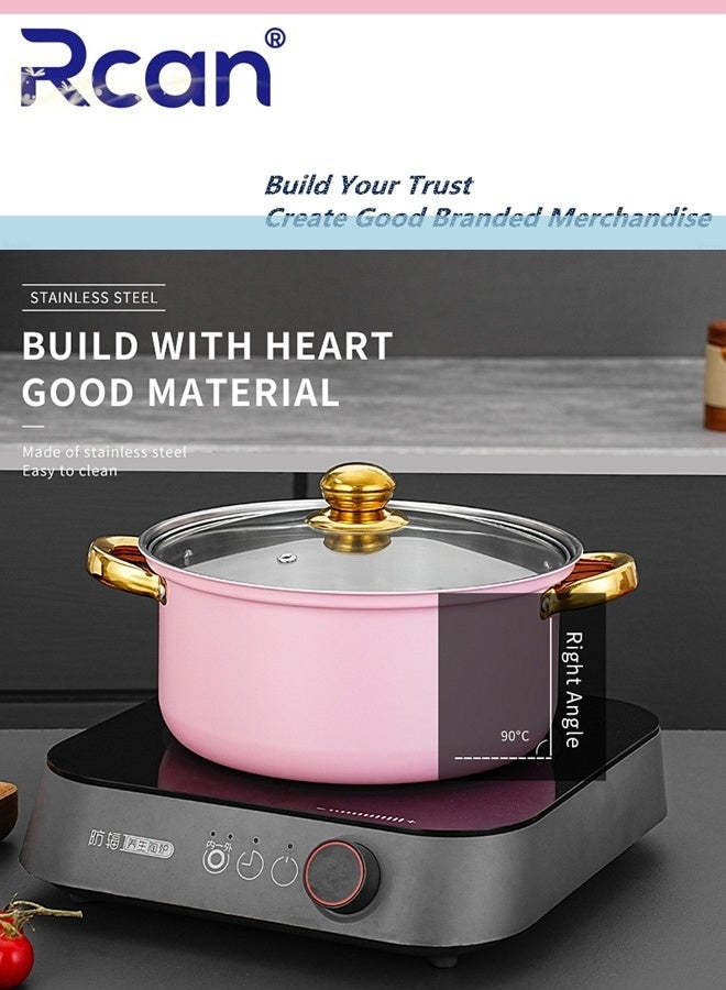 Rcan 6 Pcs Stainless Steel Cookware Non Stick Household Kitchen Pot Ergonomic Gold-Plated Handle Easy To Clean Stackable With Kettle Frying Pan Soup Pot And Milk Pot Suitable For Induction Cookers Dishwashers Ovens - Image 2