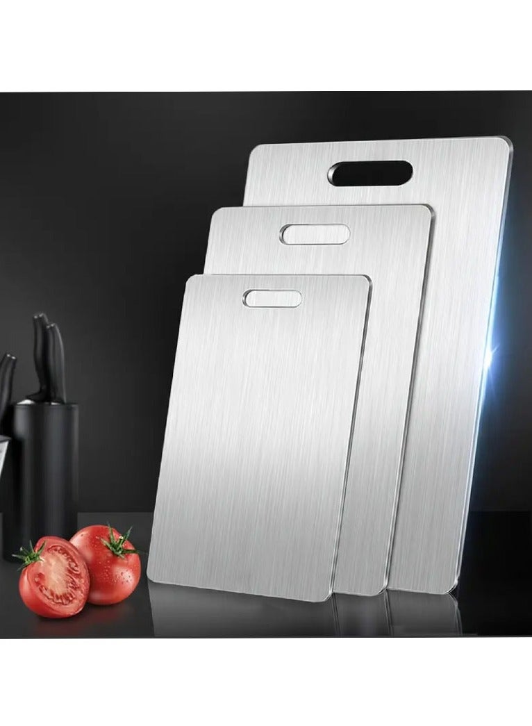 DANIM Premium Titanium Stainless Steel Cutting Board 28*18cm Double-Sided Kitchen Chopping Board durable Hygienic Edge for Safe Food Prep Silvery for Kitchen Meat Fruit Pastry Pizza Cheese Vegetables - Image 1