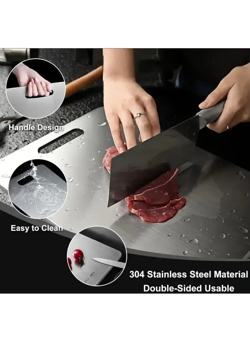 DANIM Premium Titanium Stainless Steel Cutting Board 28*18cm Double-Sided Kitchen Chopping Board durable Hygienic Edge for Safe Food Prep Silvery for Kitchen Meat Fruit Pastry Pizza Cheese Vegetables - Image 5