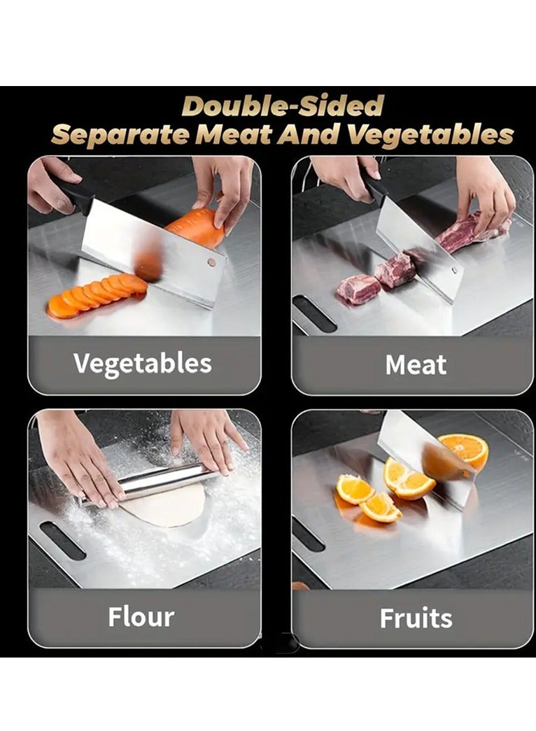 DANIM Premium Titanium Stainless Steel Cutting Board 28*18cm Double-Sided Kitchen Chopping Board durable Hygienic Edge for Safe Food Prep Silvery for Kitchen Meat Fruit Pastry Pizza Cheese Vegetables - Image 3