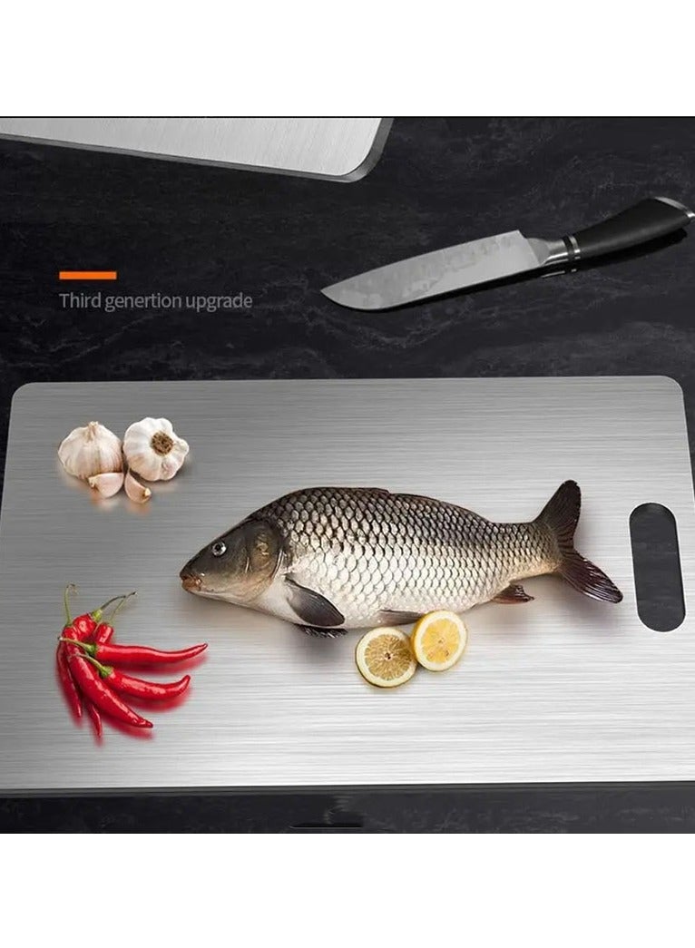 DANIM Premium Titanium Stainless Steel Cutting Board 28*18cm Double-Sided Kitchen Chopping Board durable Hygienic Edge for Safe Food Prep Silvery for Kitchen Meat Fruit Pastry Pizza Cheese Vegetables - Image 4