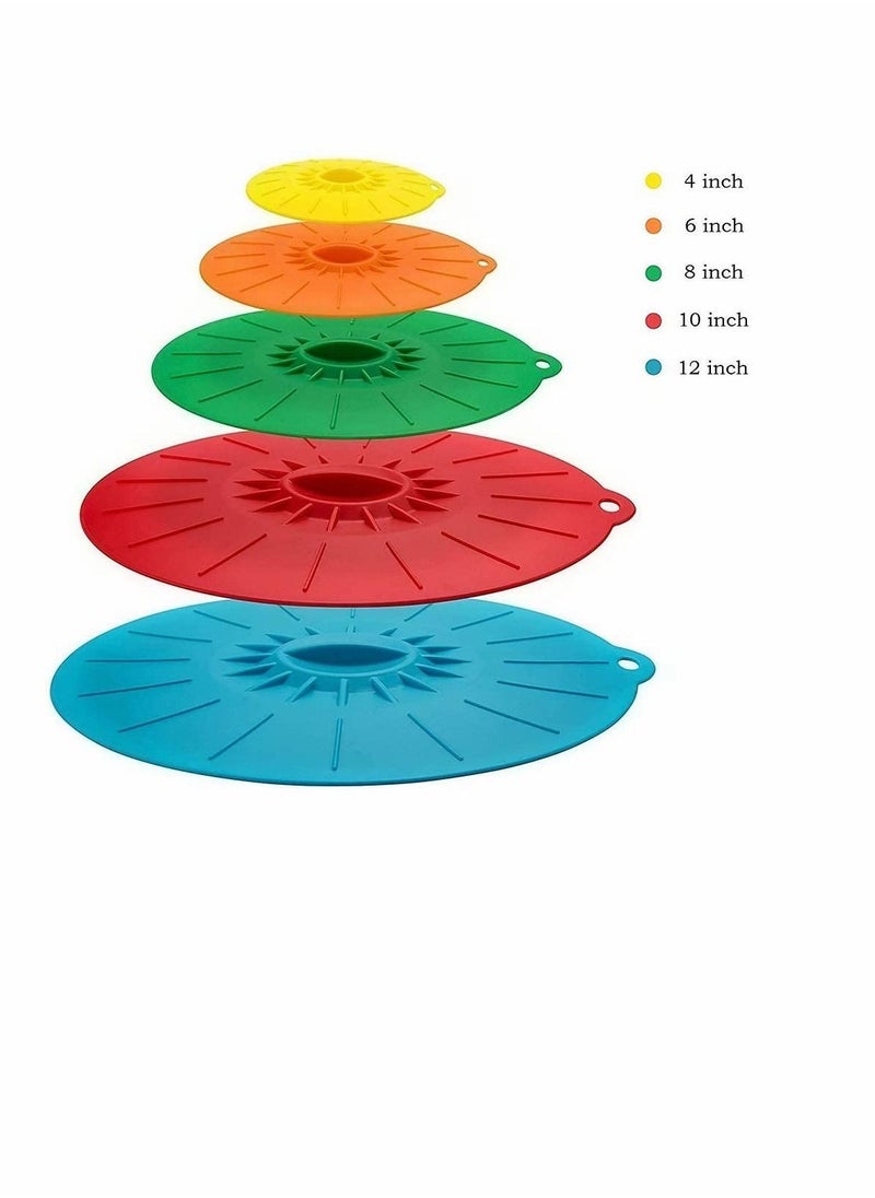 Excefore - Silicone Suction Lids , 5 Sizes Colorful Food Cover, Reusable Suction Seal Heat Resistant Microwave Lids for Cups, Bowls, Plate, Pots, Pans, Skillets, Stove Top, Oven, Fridge, BPA Free - Image 1