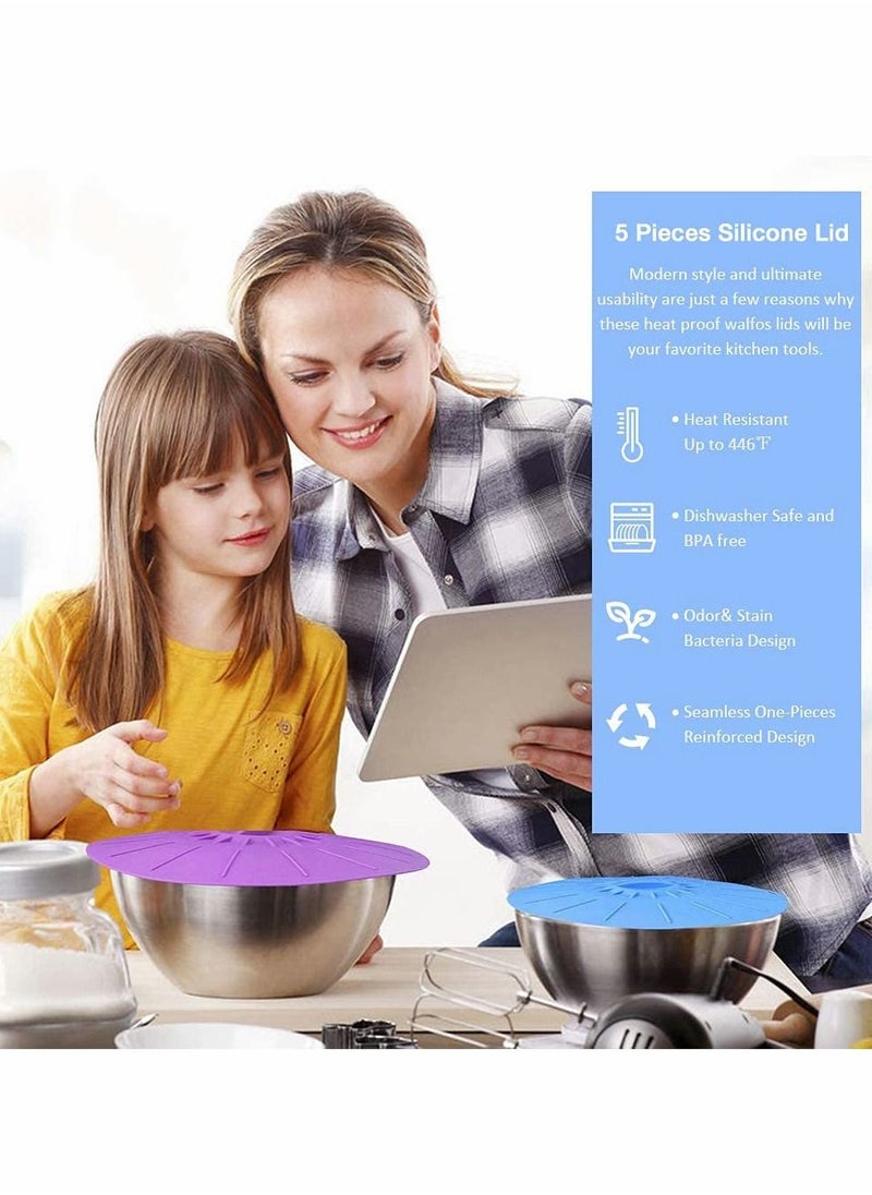 Excefore - Silicone Suction Lids , 5 Sizes Colorful Food Cover, Reusable Suction Seal Heat Resistant Microwave Lids for Cups, Bowls, Plate, Pots, Pans, Skillets, Stove Top, Oven, Fridge, BPA Free - Image 1