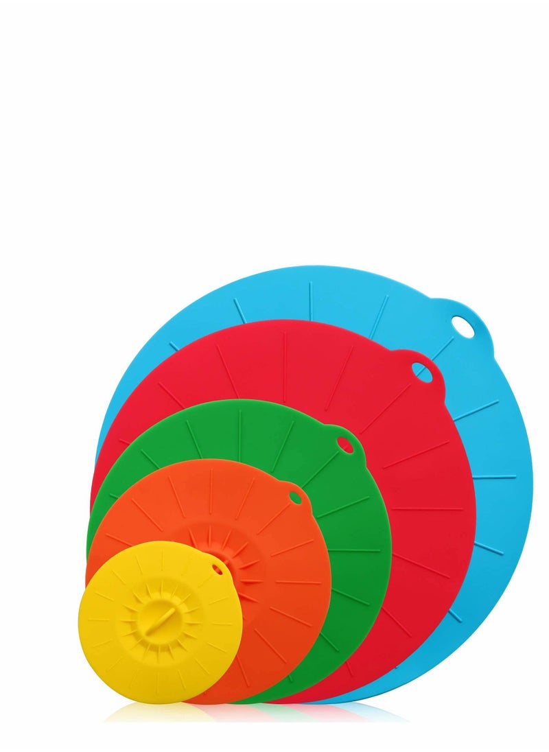 Excefore - Silicone Suction Lids , 5 Sizes Colorful Food Cover, Reusable Suction Seal Heat Resistant Microwave Lids for Cups, Bowls, Plate, Pots, Pans, Skillets, Stove Top, Oven, Fridge, BPA Free - Image 1