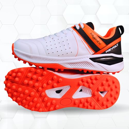 Prokick Revolt Cricket Shoes with Rubber Studs | Lightweight & Durable | All-Round Cricket Footwear for Turf and Hard Ground (WHITE/BLACK/ORANGE, UK Footwear Size System, Adult, Men, Numeric, Medium, 11) - Image 5