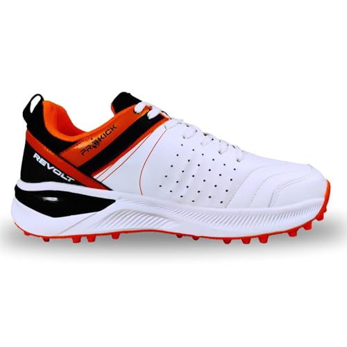 Prokick Revolt Cricket Shoes with Rubber Studs | Lightweight & Durable | All-Round Cricket Footwear for Turf and Hard Ground (WHITE/BLACK/ORANGE, UK Footwear Size System, Adult, Men, Numeric, Medium, 11) - Image 1