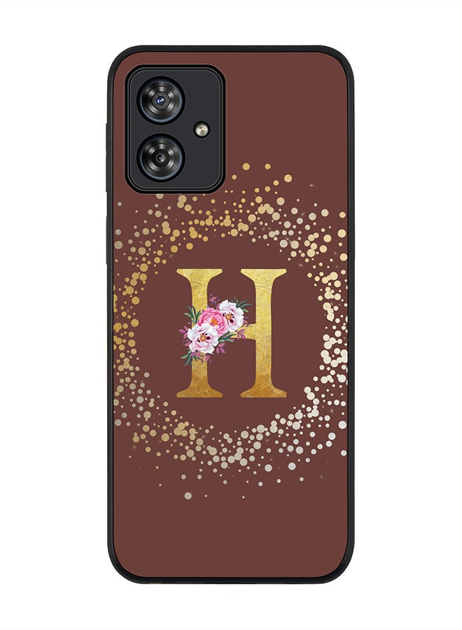 Stylizedd Rugged Black Case for Motorola Moto G54 / Motorola Moto G54 Power / Motorola Moto G64 5G,Custom Monogram Initial Letter Floral Alphabet - H (Brown) - Image 1