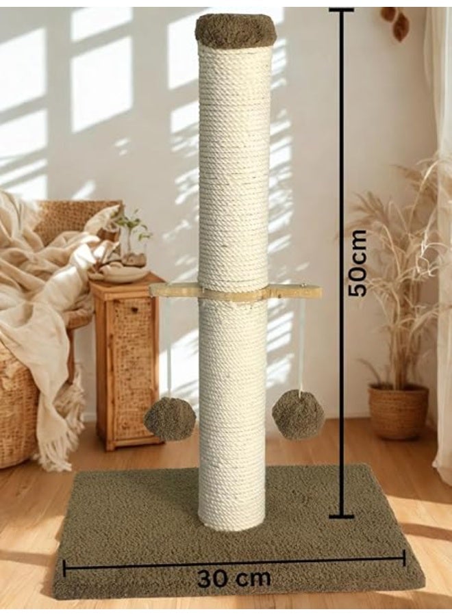 Pets House & Care Cat Scratching Post with Sisal Rope & 2 Hanging Balls – Tall Kitty Activity Center for Adult Cats with Carpeted Base, Durable & Easy to Assemble – 30×50 cm - Image 3