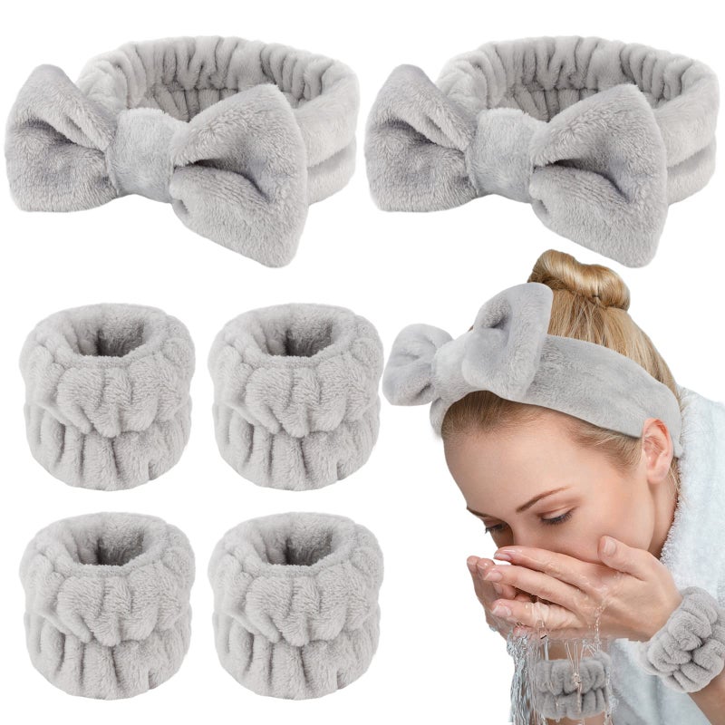 WHAVEL 6PCS Spa Headband and Wristbands Set Face Wash Headband Wrist Bands for Washing Face Makeup Skincare Hair Band Skin Care Accessories Tools